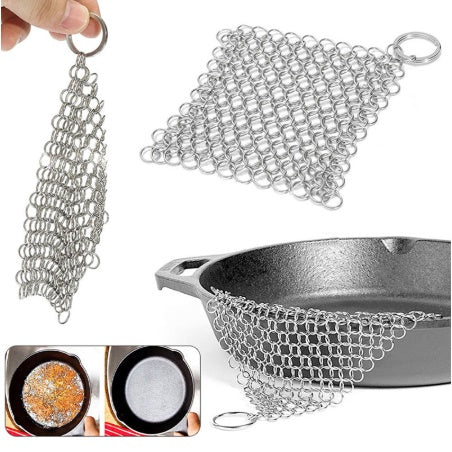 Nettoyeur de fonte en acier inoxydable argenté, épurateur de cotte de mailles, ustensiles de cuisine domestiques, nettoyage pour poêles, poêles à gril