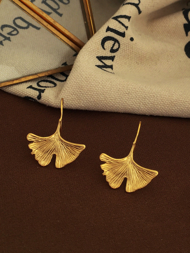 Boucles d'oreilles en forme de feuille de Ginkgo, plaqué cuivre, or, tempérament, Style national, tendance
