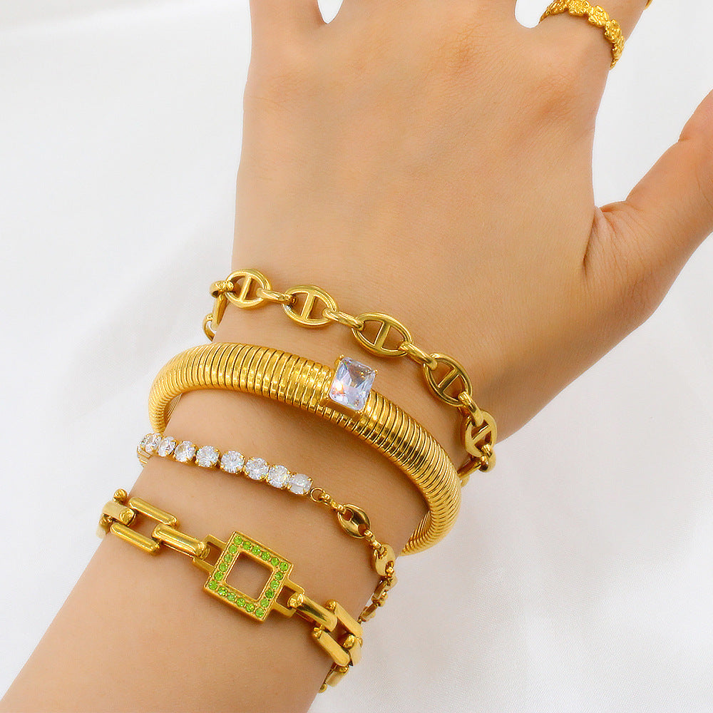 Titanium Steel Square Zircon INS18K Gold Bracelet