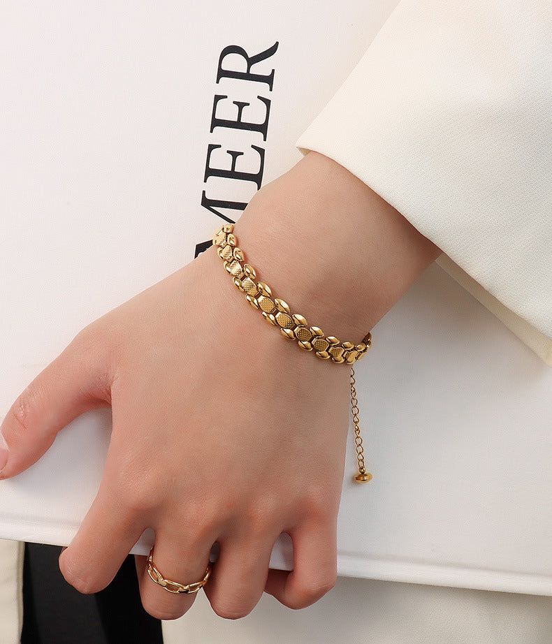 Widened Titanium Steel Plated 18K Gold Color Protection Bracelet