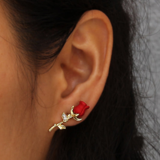Boucles d'oreilles roses tridimensionnelles à la mode, boucles d'oreilles à fleurs personnalisées