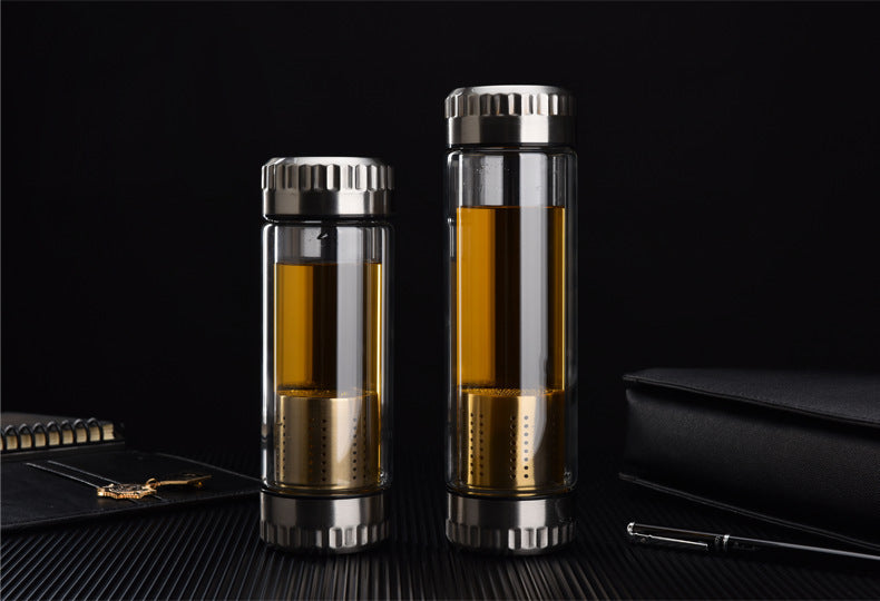 Bouteille de thé en bouteille d'eau en bouteille, infuseur avec filtre, infuseur à thé en acier inoxydable, verre à double paroi, gobelet d'eau de sport