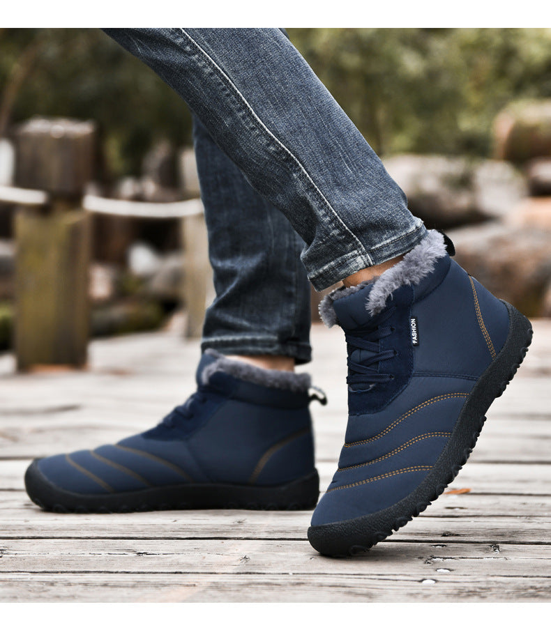 Chaussures en coton grande taille, bottes de neige chaudes et décontractées à fond plat, doublées de polaire