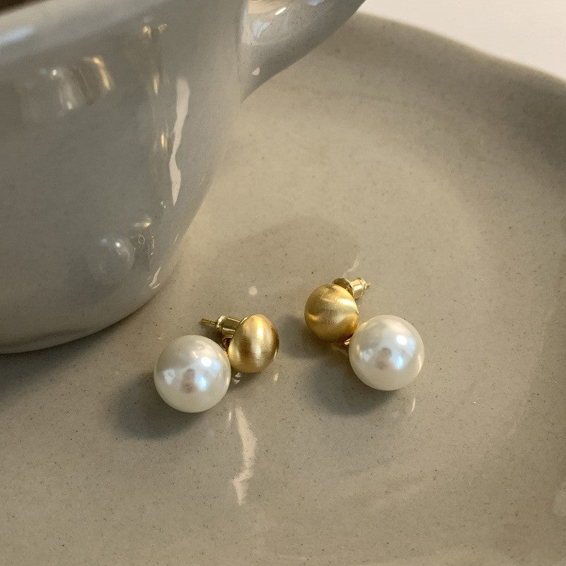 925 Sterling Silver Needle Pearl Stud Earrings Women's All-match Refined Simple