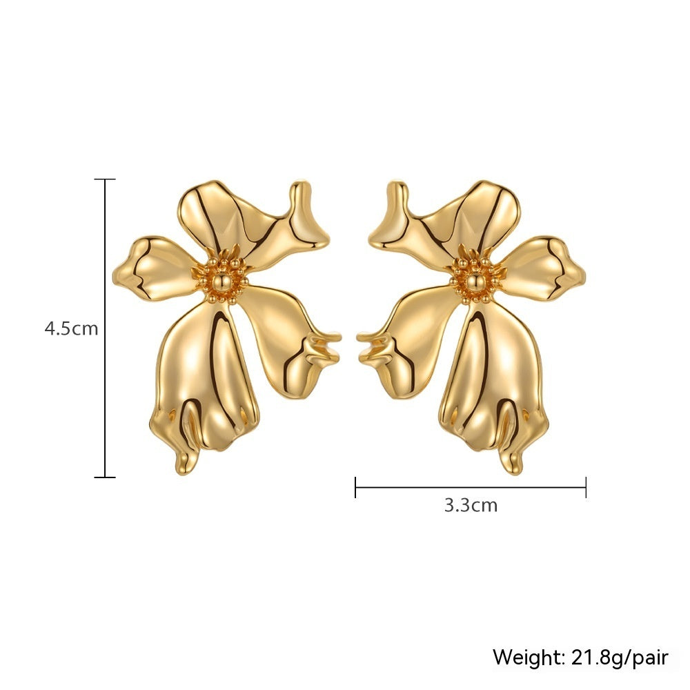 Pendientes de flores de metal Pendientes de lujo de alta calidad con luz de pétalos para mujer