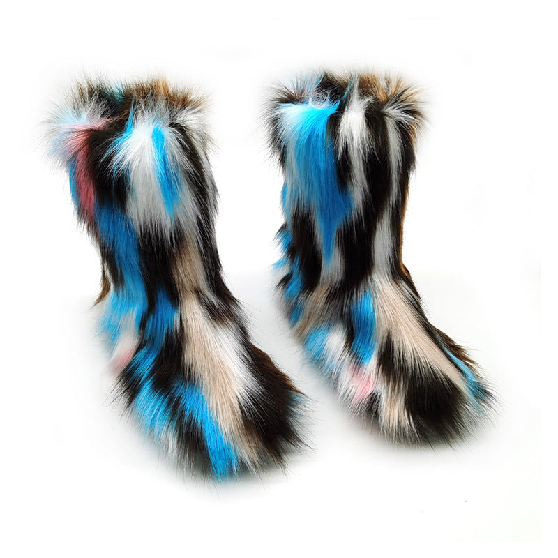 Bottes de neige en peluche pour femmes, bottes mi-hautes plates de couleur grande taille