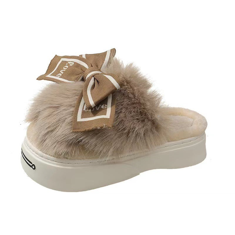 Pantoufles en coton à talons hauts pour la maison et l'extérieur, demi-paquet d'arc