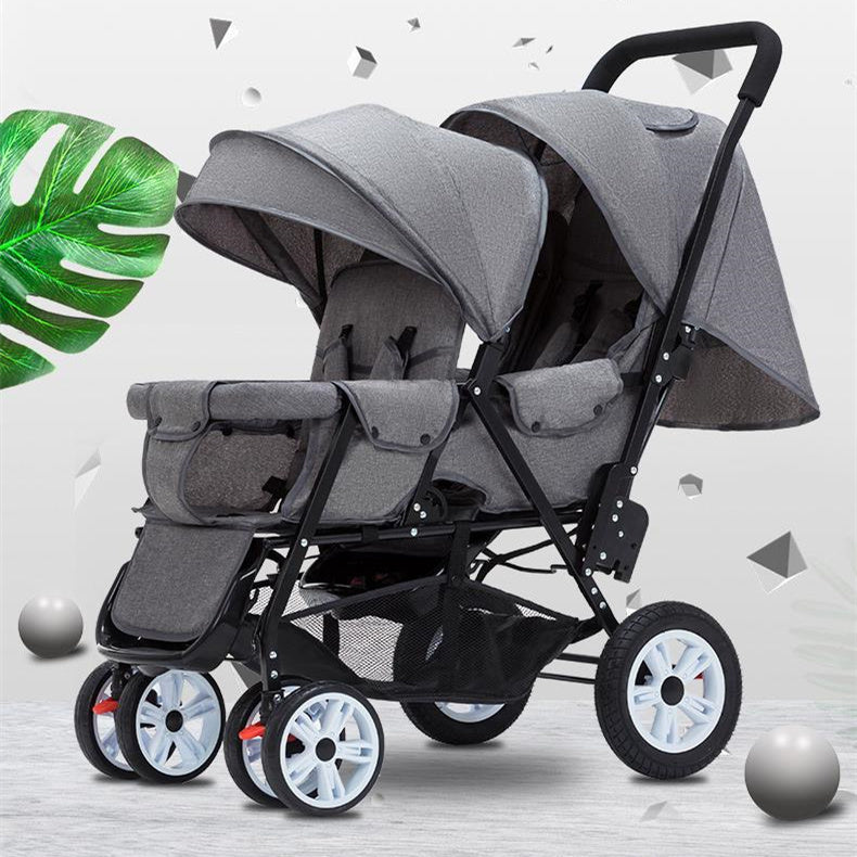 Poussette légère pour bébé, assise avant et arrière, grande taille, quatre roues, pratique, Double assise, chariot pliant