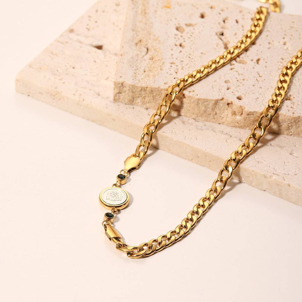 Cuban Link Chain Round Pendant Inlaid Zircon Necklace