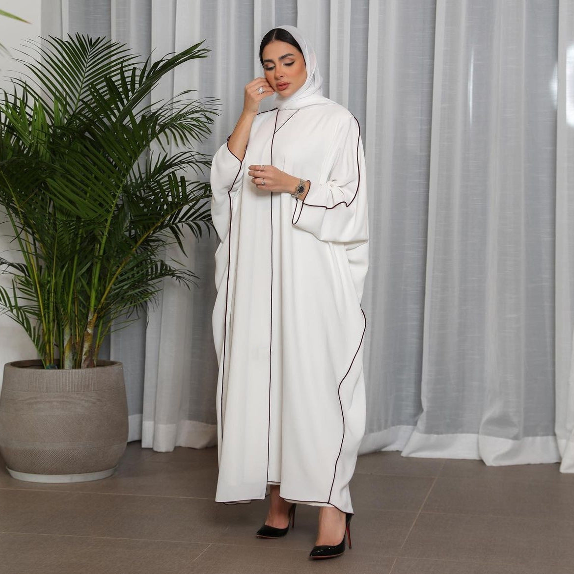 Robe Abaya grande taille en patchwork blanc pour femmes