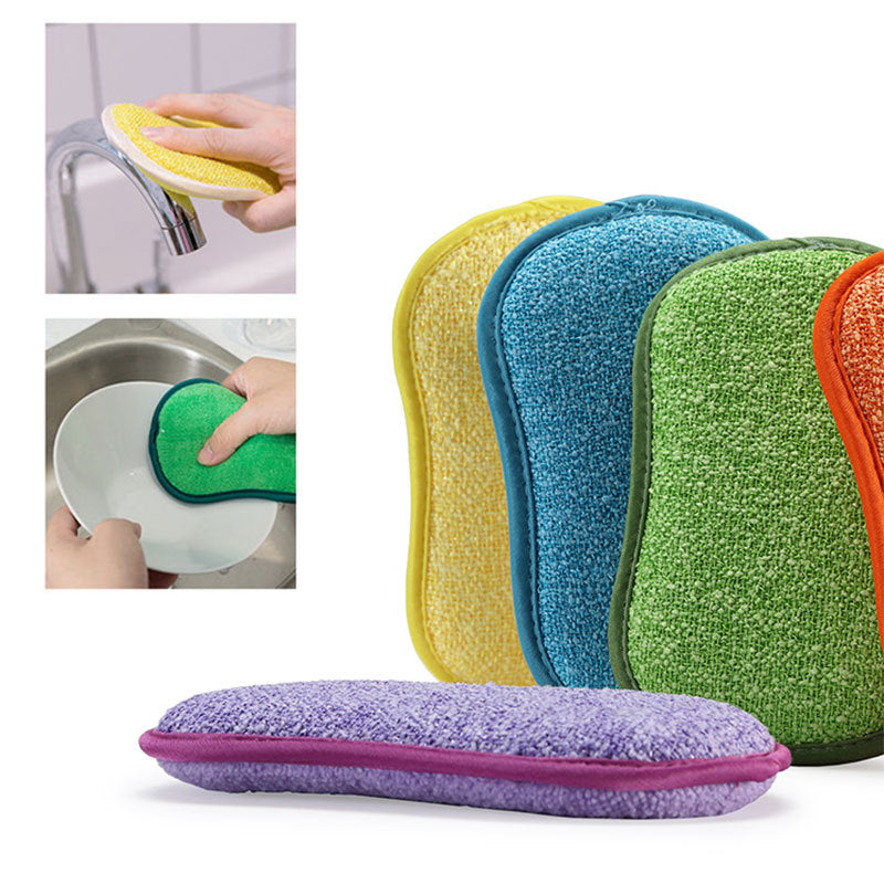 Éponge magique de nettoyage de cuisine Double face, microfibre antiadhésive, pièces de cuisine, bol de lavage et outils de casserole