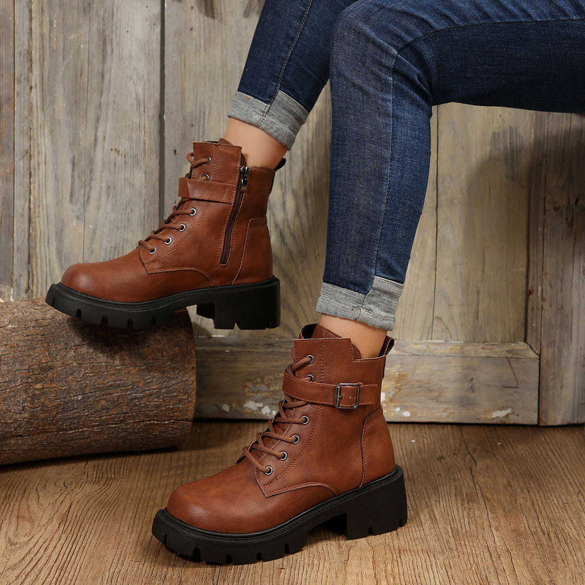 Botas Martin para mujer otoño e invierno nuevas tallas grandes cabeza redonda tacón grueso Casual media pantorrilla