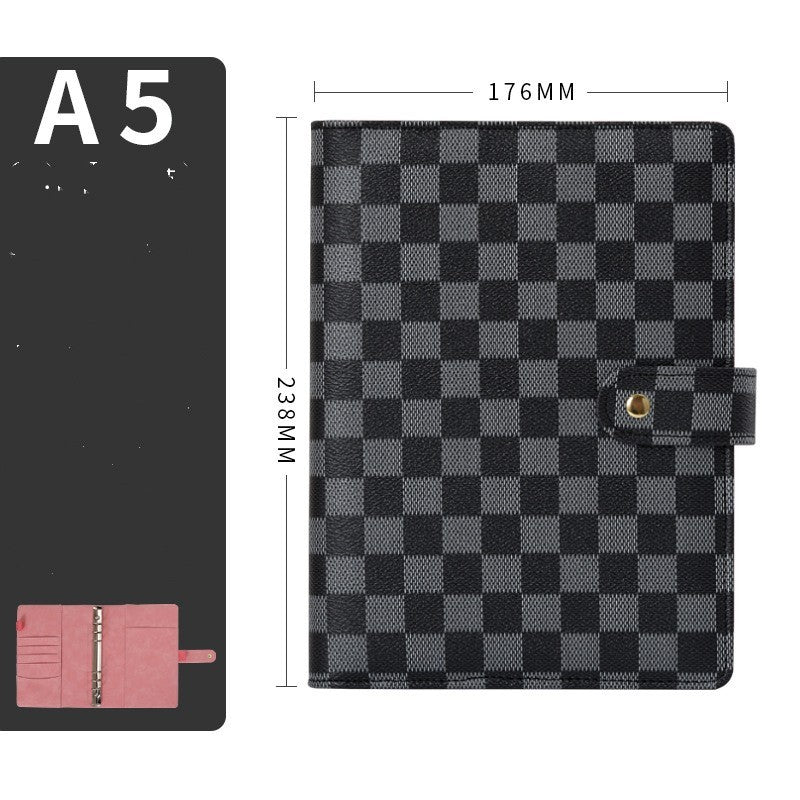 Libro de hojas sueltas con cubierta de cuero de alta calidad, cuaderno a cuadros