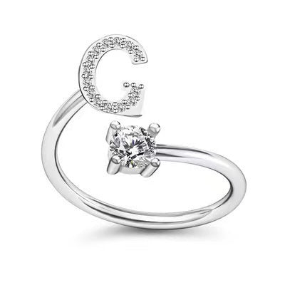 Female Stylish Adjustable Zircon 26 Letters Ring