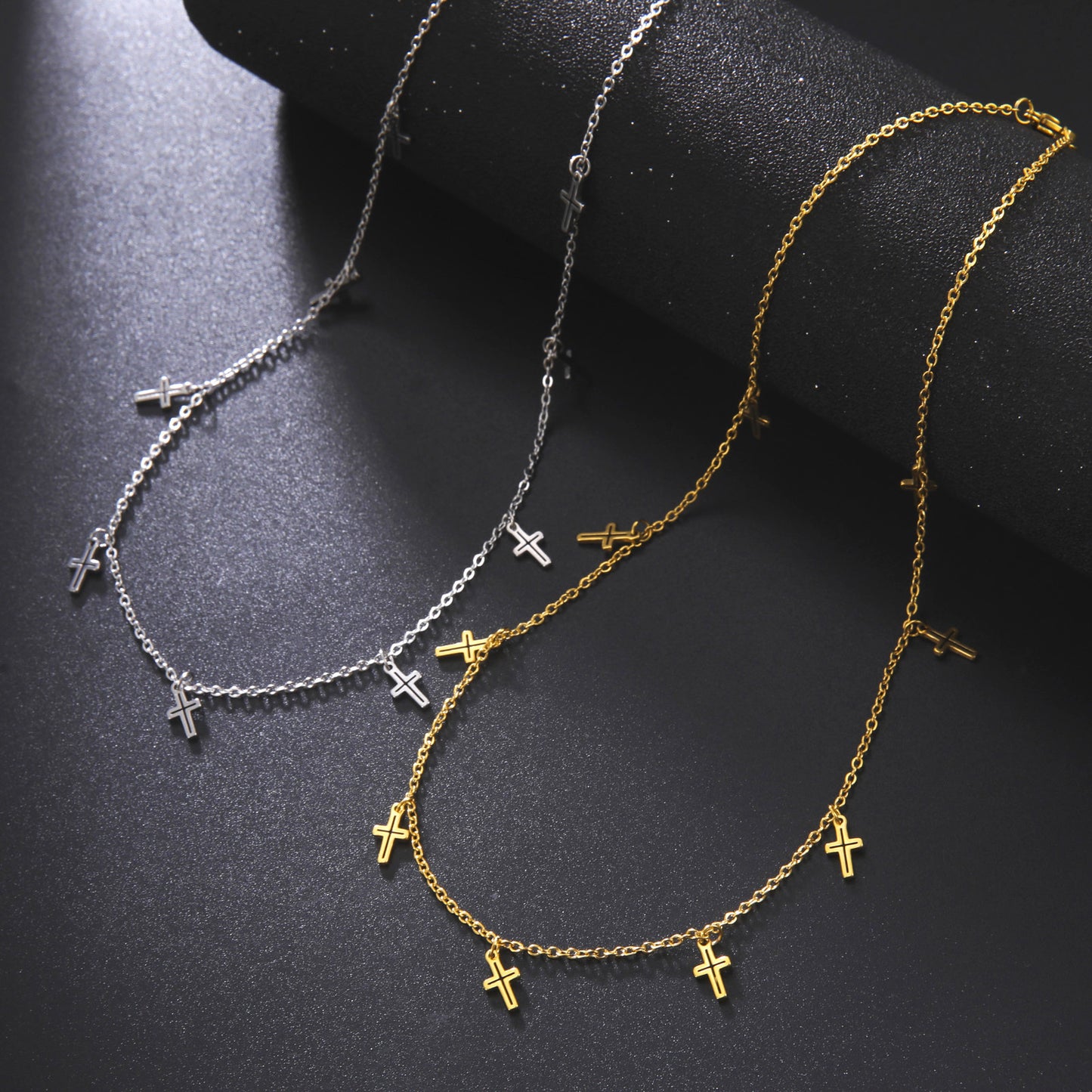 Titanium Steel Cut Advanced Clavicle Chain Cross Pendant