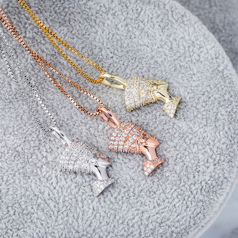 Reine Naftiti tête Portrait Hip Hop pendentif complet Zircon 925 argent dames collier