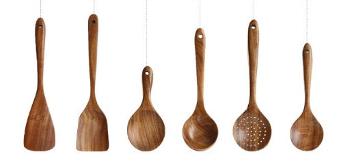 Vaisselle en bois naturel de teck de thaïlande, cuillère louche tourneuse longue passoire à riz écumoire cuillères de cuisine cuillère ensemble d'outils de cuisine