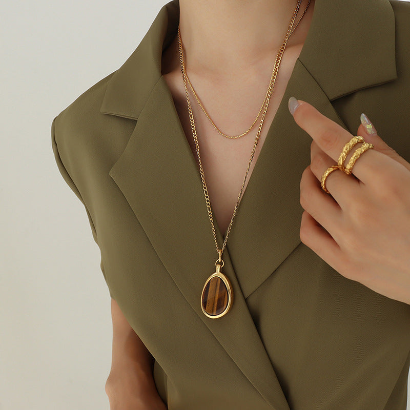 Collier Double couche en œil de tigre naturel, accessoires de Style froid capricieux pour femmes