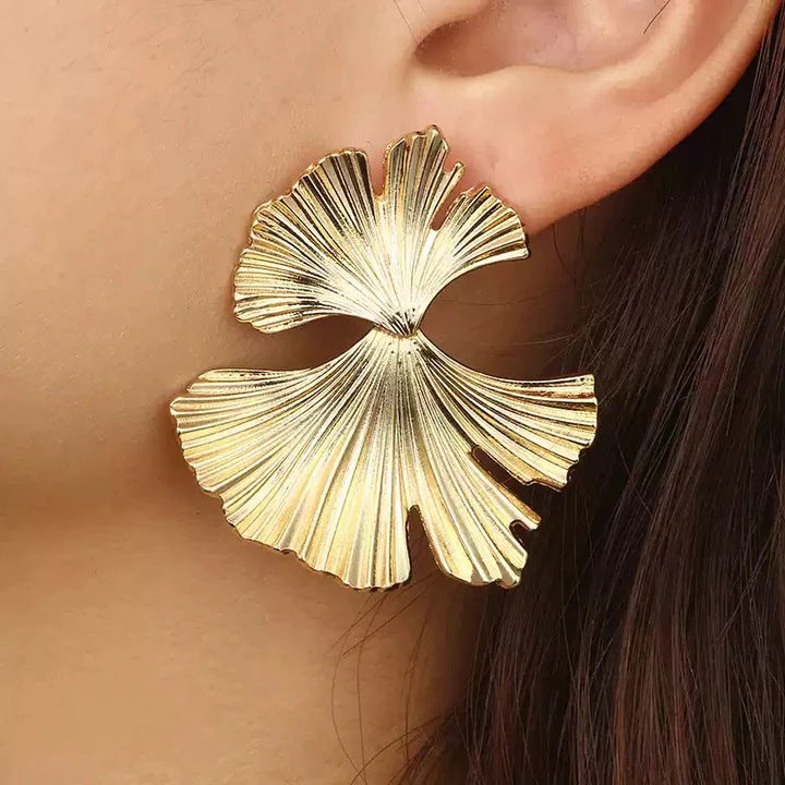 Gold Stainless Steel Butterfly Flower Stud Earrings