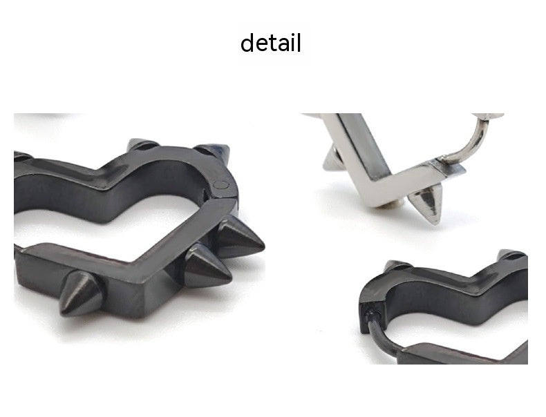 Boucles d'oreilles à rivets d'amour en acier inoxydable, cône de pêche en forme de cœur, anneau en os, Clip d'oreille
