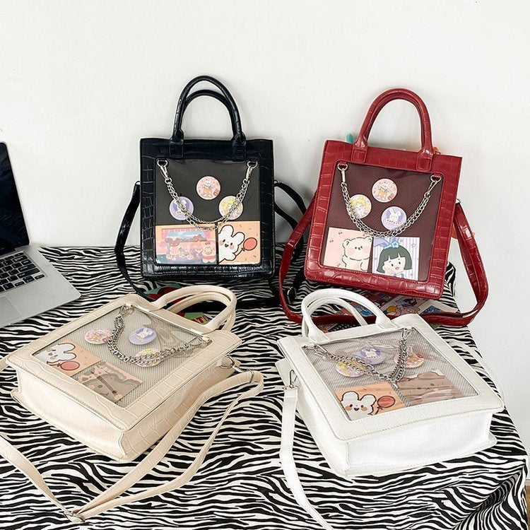 Mignon carré Transparent étudiant grande capacité épaule bandoulière sac à main