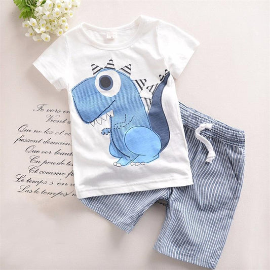 Ensemble de shorts à rayures à manches courtes et dinosaure de dessin animé pour garçon