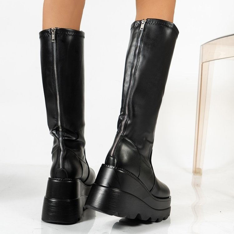 Bottes à hauteur de genou à plate-forme à petite circonférence de tube compensée à la mode pour femmes