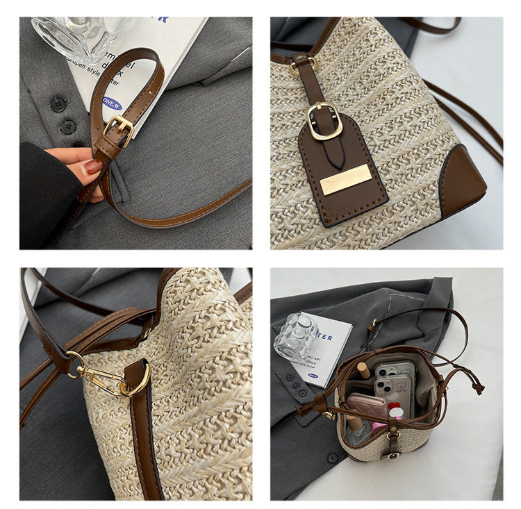 Sac messager d'été coréen en paille tressée, ceinture de traction, tissage de plage Simple, sac à bandoulière
