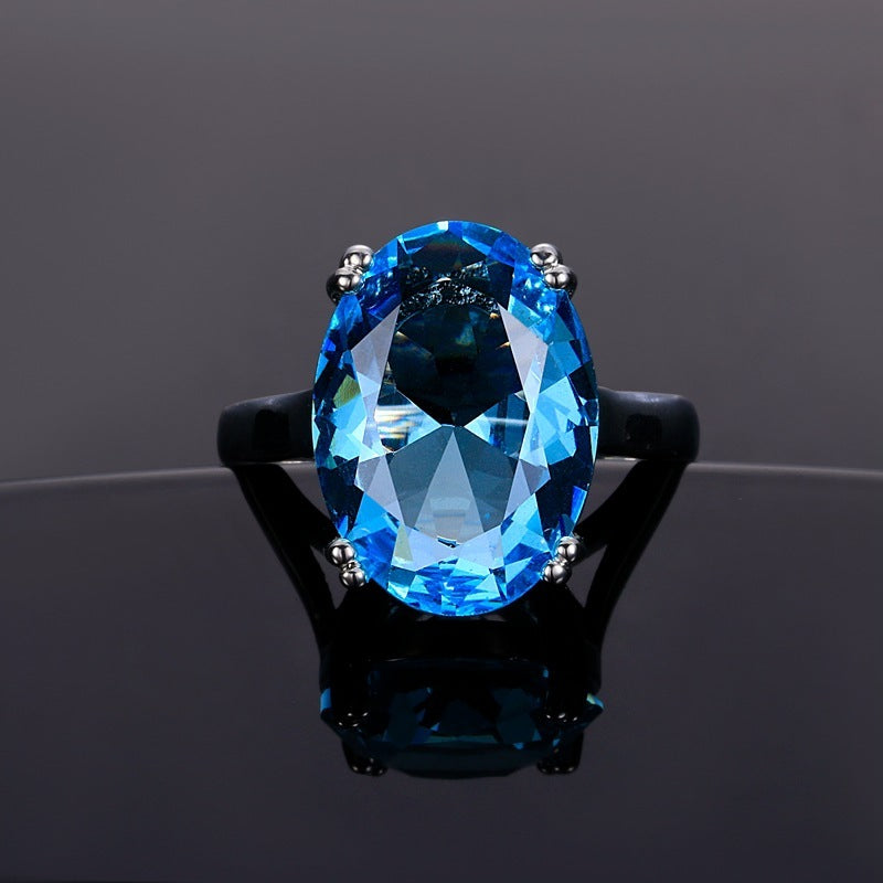 Bague ovale en diamant artificiel à quatre griffes de haute couture