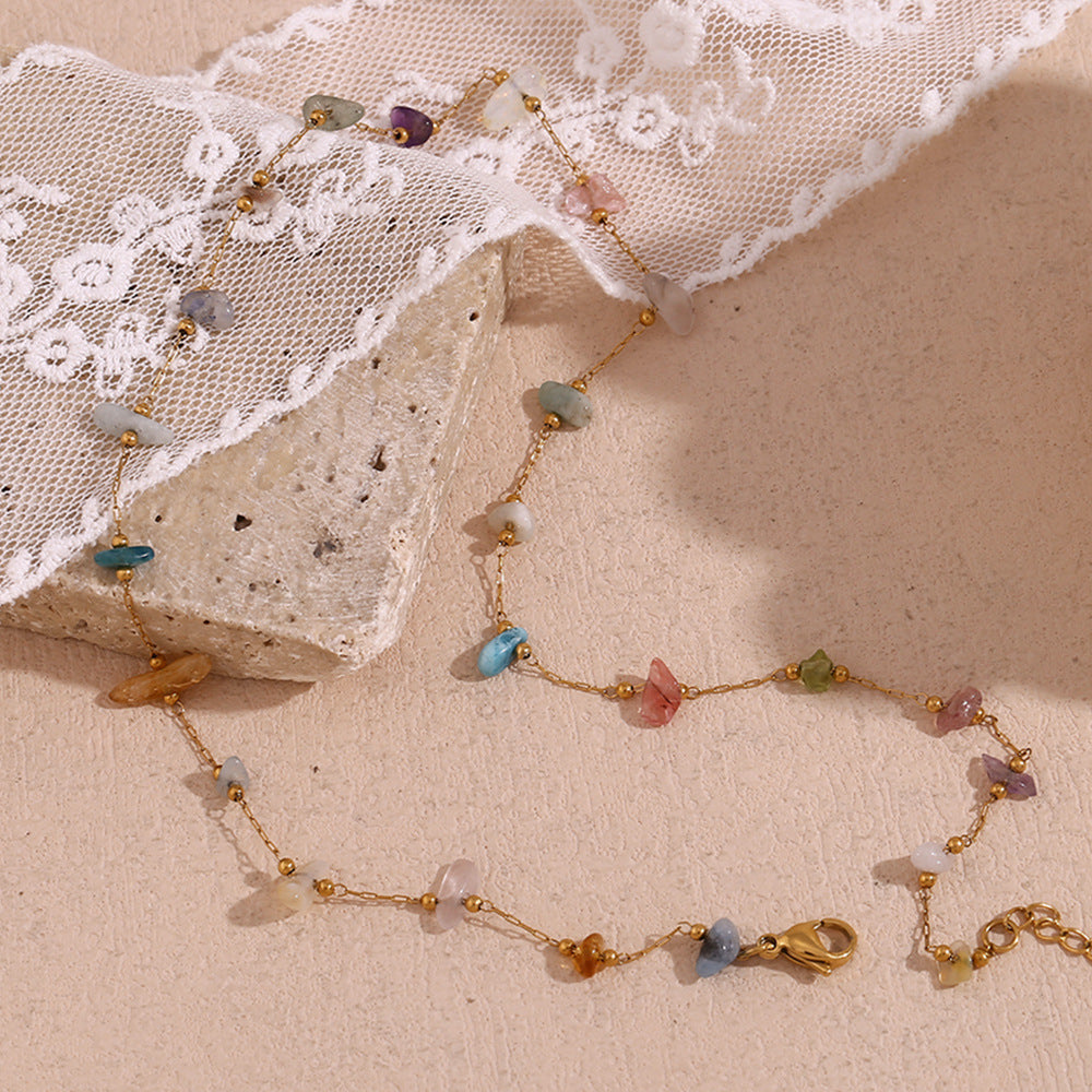 Fashion Special-interest Stainless Steel 18K Gold Plating Natural Gravel Bracelet Necklace