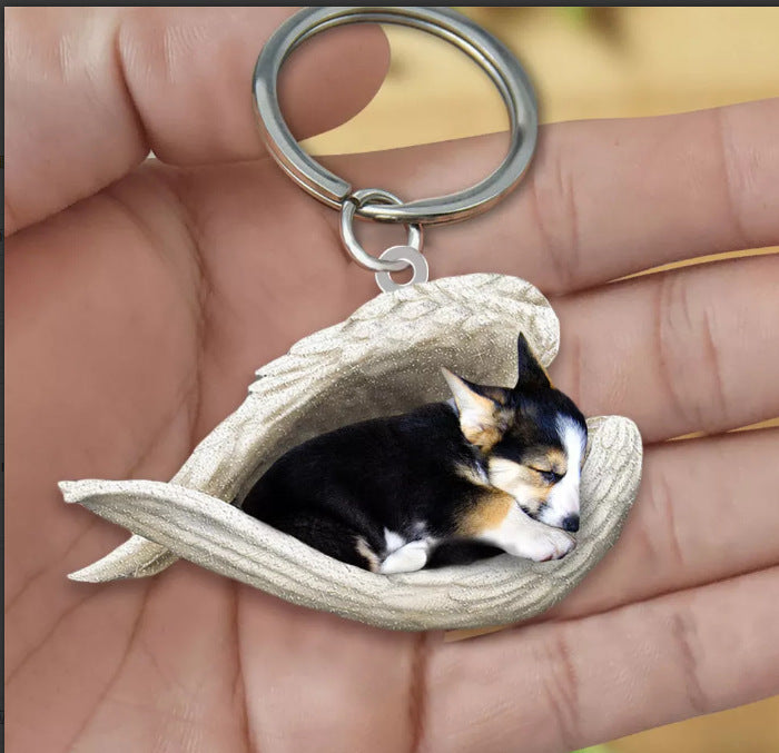 New Unique Dogs And Cats Sleeping Angel Pendant Car Key Ring