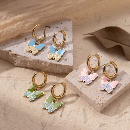 Boucles d'oreilles tendance en acier inoxydable, pendentif papillon Style dame gracieuse et douce, en acier titane