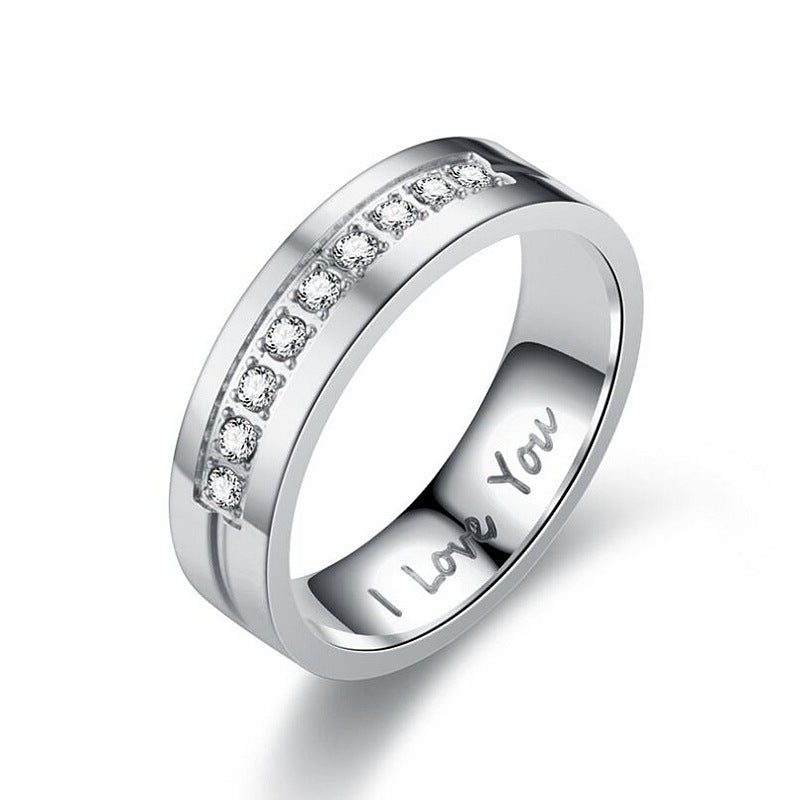 Titanium Steel Couple Ring I LOVE YOU Engagement Diamond-studded Ornament