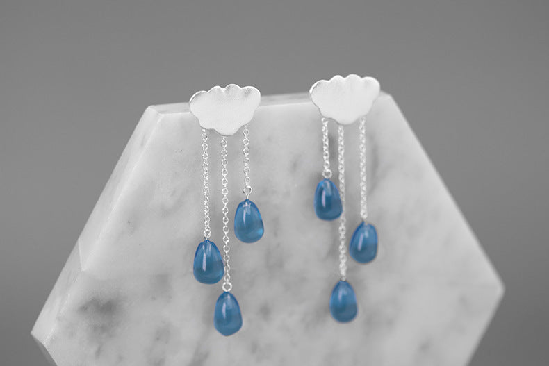 Cloud Raindrop Sterling Silver Imitation Crystal Women's Tassel Fairy Earrings