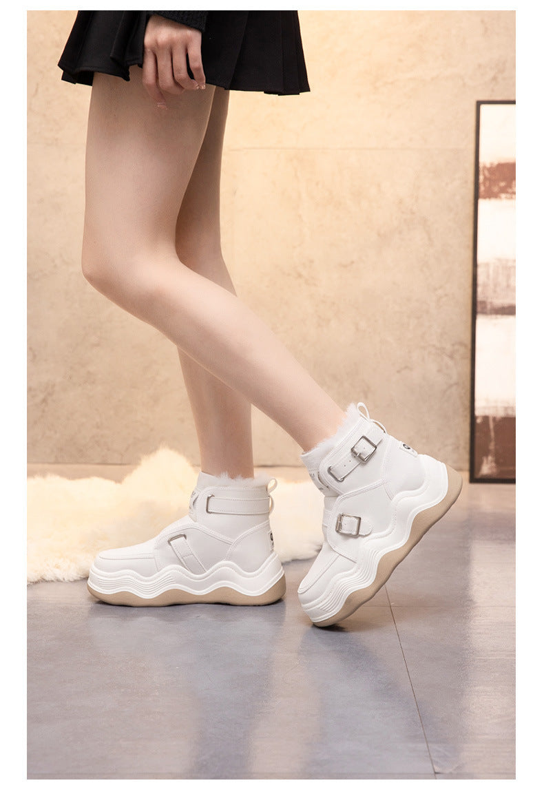Chaussures d'ascenseur à fond épais en coton et laine, haut de sport pour étudiants