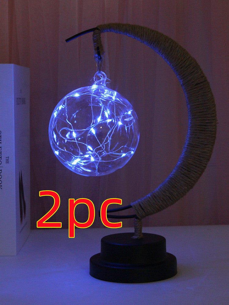 Lampe Led étoiles lune veilleuse boule en rotin noël
