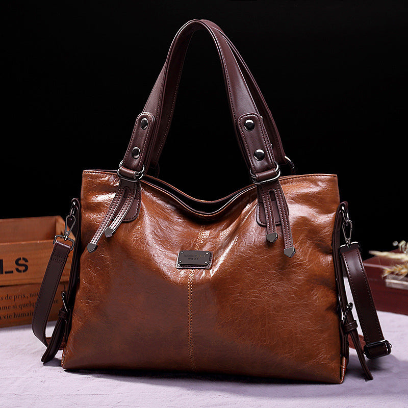 Bolso de mano retro de moda informal de cuero suave bandolera de gran capacidad para mujer