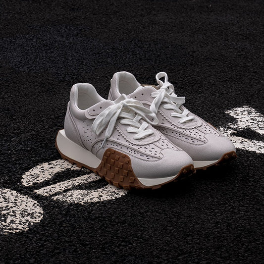 Zapatillas de deporte informales con bloques de color para correr con suela gruesa de nicho retro