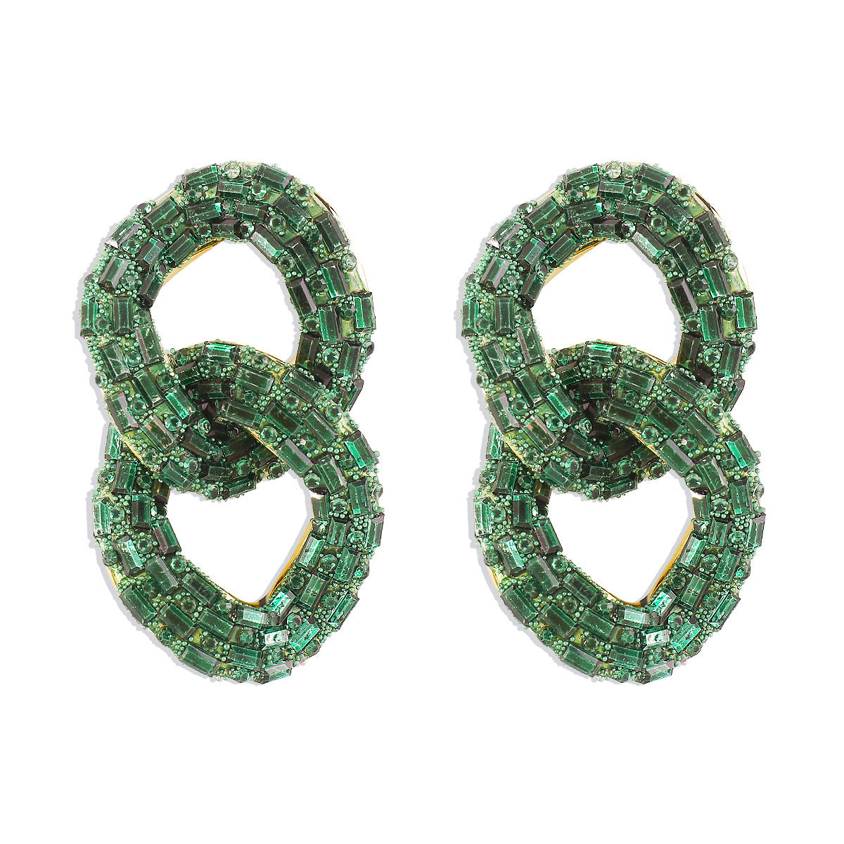European And American Temperament Entry Lux Full Diamond Hollow Stud Earrings Exaggerated Geometry Chain Rhinestone Design Sense