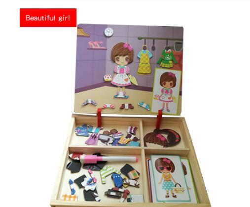 Puzzle magnétique amusant Montessori, boîte de Puzzle en bois pour enfants, jeu de dessin animé, peinture éducative, jouets pour enfants, cadeau anti-stress