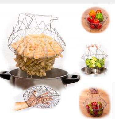 Panier à frire en acier inoxydable multifonction pliable, panier de cuisine de chef, outil de cuisine flexible pour le lavage des aliments frits, fruits et légumes