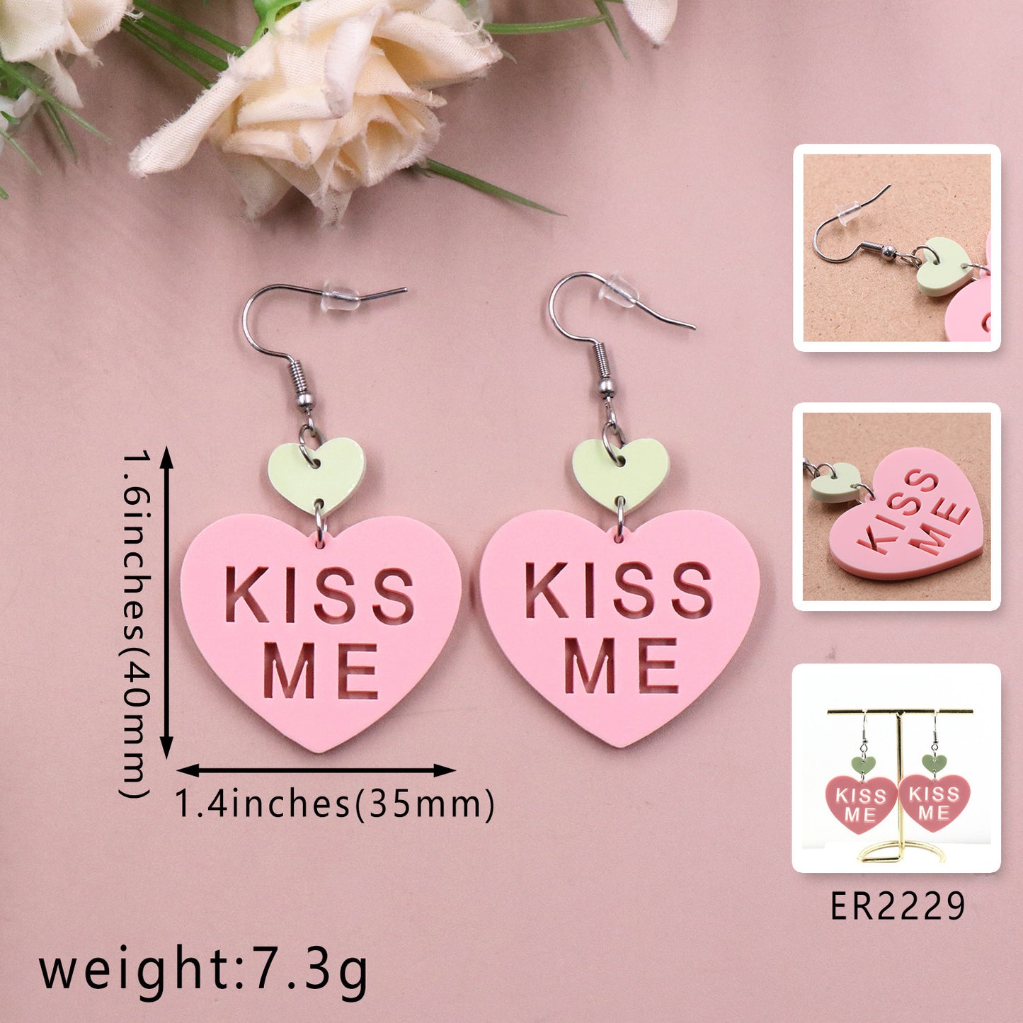Mode amour lettre saint valentin cadeau mignon acrylique boucles d'oreilles bijoux