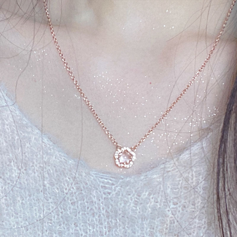 Female Pink Cherry Blossom Necklace Premium Sweater Chain Pendant Simple And Fresh