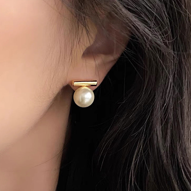 Boucles d'oreilles à tige en métal et perles pour femmes