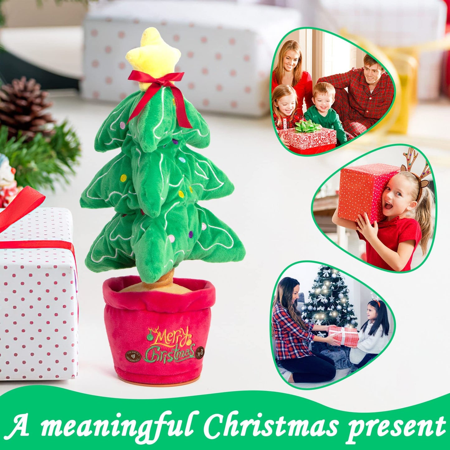 Jouets de noël dansants, arbre amusant, répétition parlant, jouets électroniques en peluche, peut chanter, enregistrement, éclaircir, éducation précoce, cadeau amusant de noël