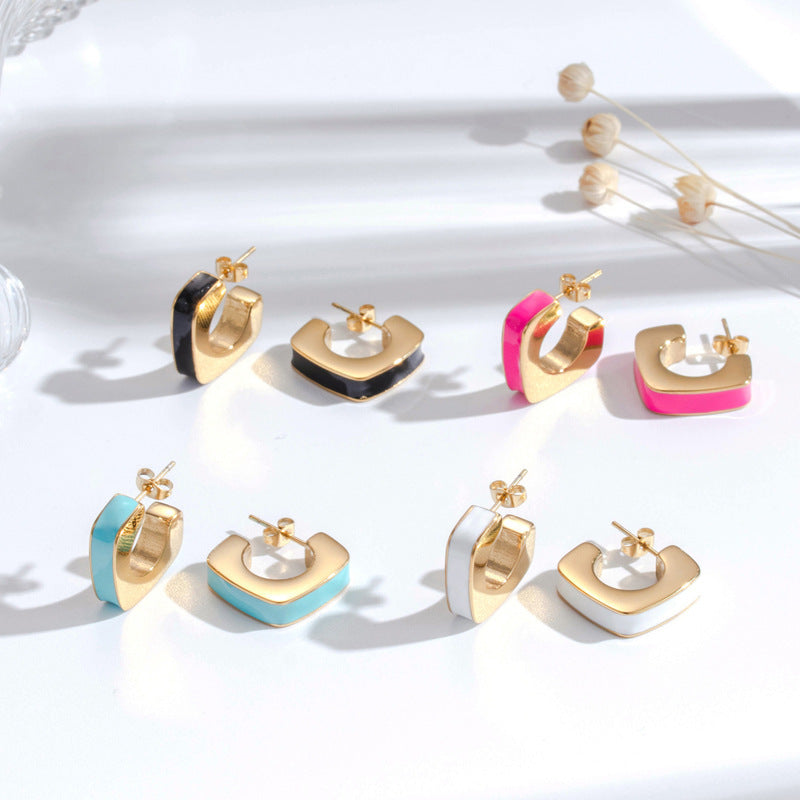 Boucles d'oreilles géométriques en acier inoxydable pour femmes, simples, capricieuses, assorties avec tout, de haute qualité