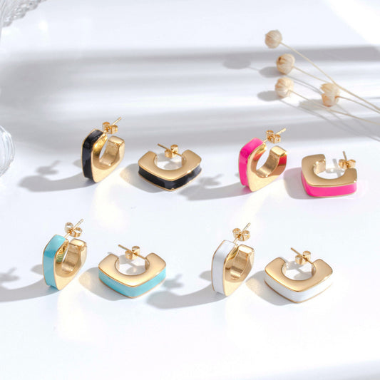 Boucles d'oreilles géométriques en acier inoxydable pour femmes, simples, capricieuses, assorties avec tout, de haute qualité
