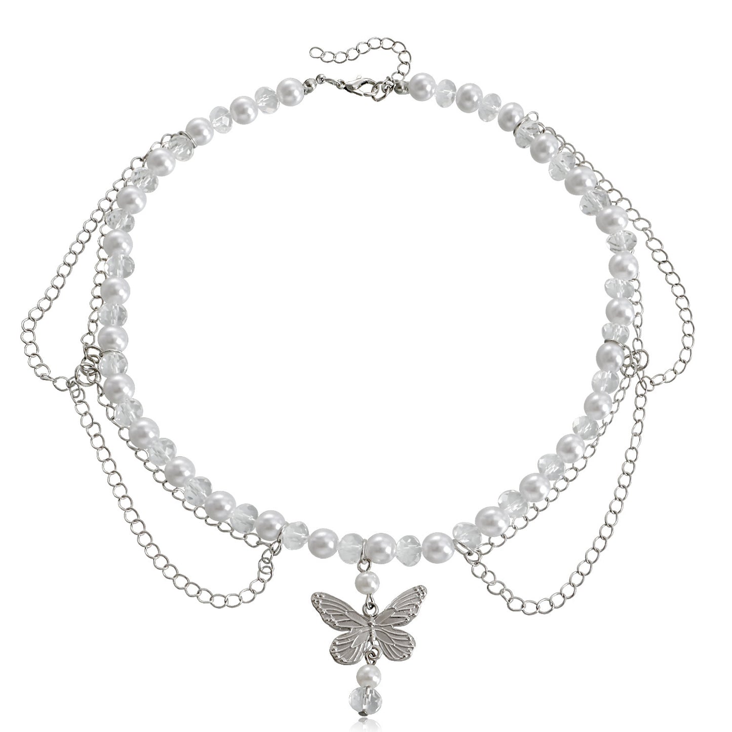 Collar de perlas brillantes de doble capa