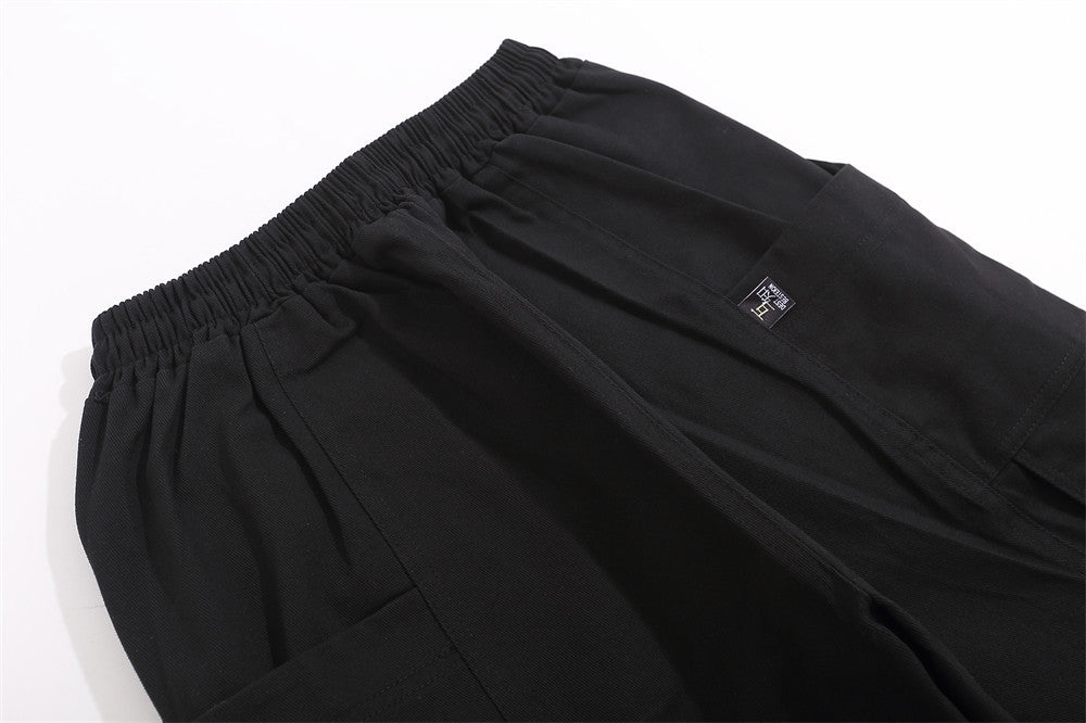 Men's American-style Multi-pocket Solid Color Straight-leg Trousers