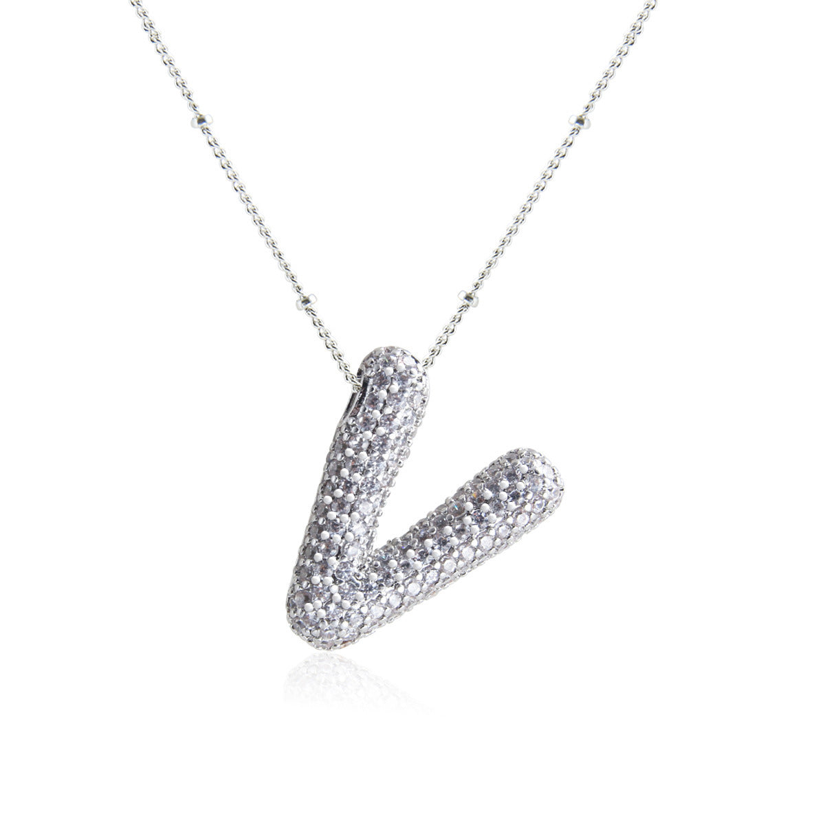 European And American Letter Necklace Inlaid With Zircon Hollow Copper White Gold Plated